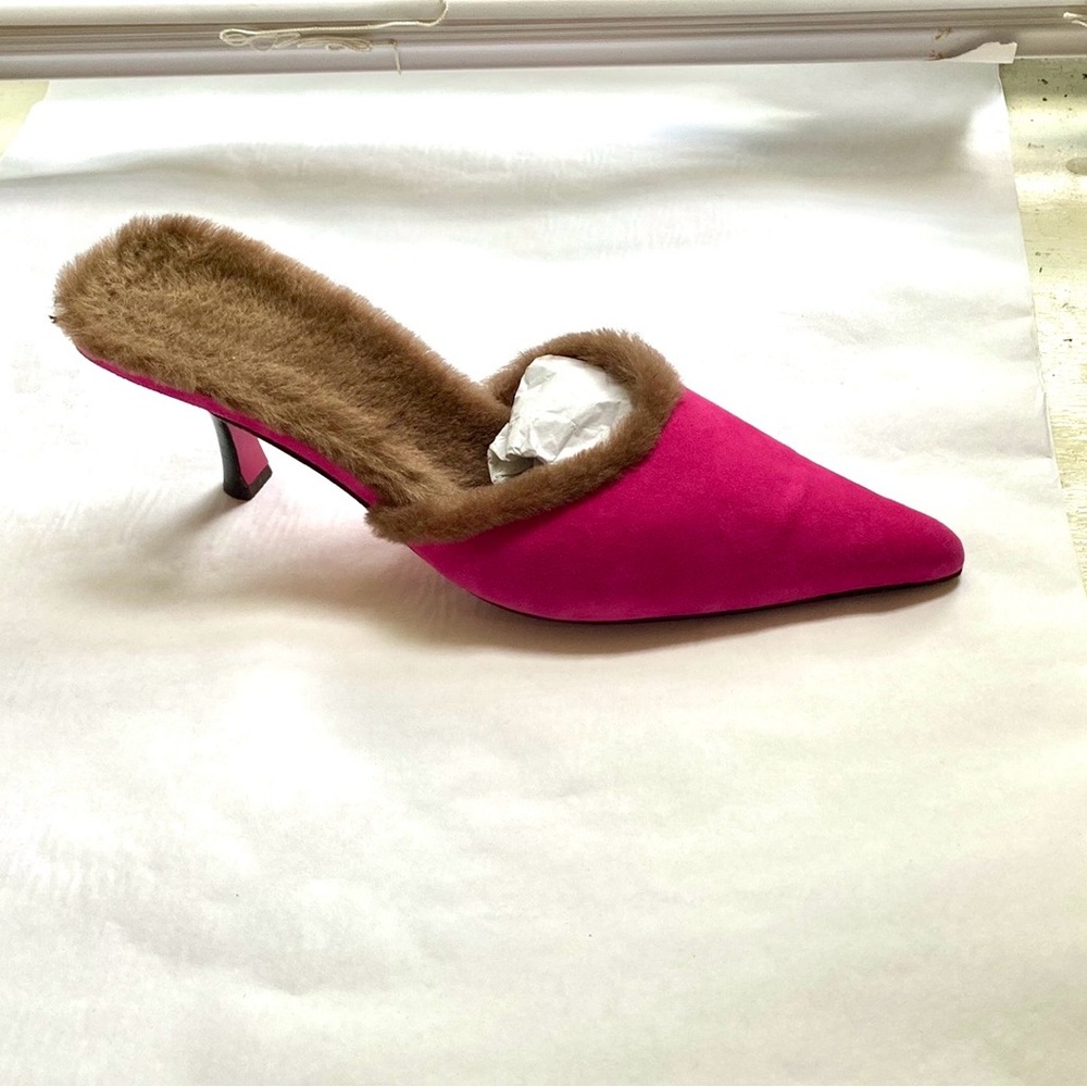 Emanuel Ungaro Retro Pink and Brown Mules with Suede Finish